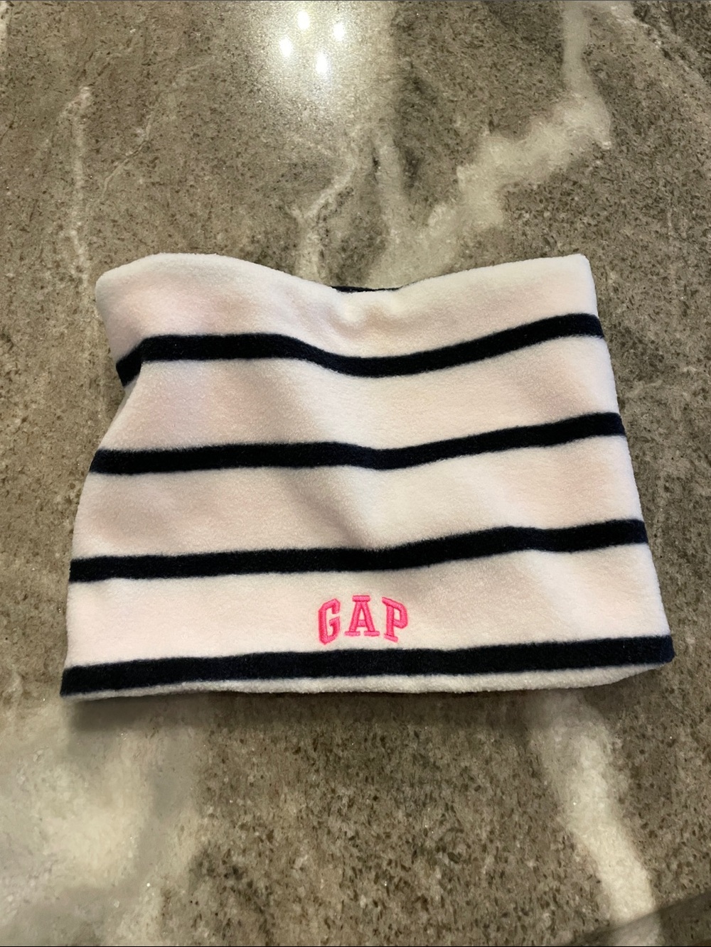 GAP Kids Striped Fleece Neck Warmer - White, Navy & Pink Logo